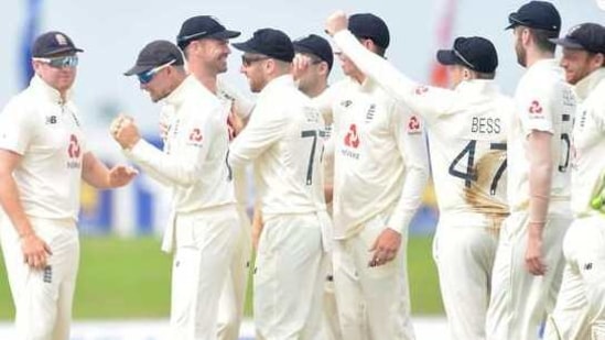 England players celebrate after dismissing Sri Lanka in the second inings of the 2nd Test match at Galle.(Twitter/ICC) England players celebrate after dismissing Sri Lanka in the second inings of the 2nd Test match at Galle.(Twitter/ICC)