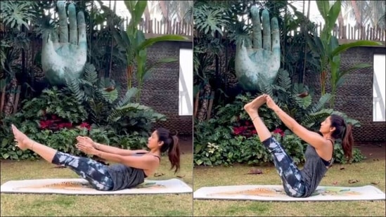 Shilpa Shetty Kundra shows how to beat stress with Yoga’s Naukasana or boat pose(Instagram/theshilpashetty)