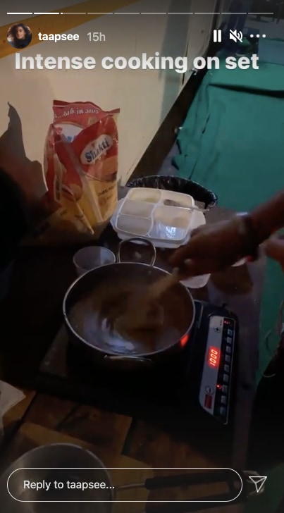 Atte ka halwa being prepared on the sets of Rashmi Rocket (Instagram story/taapsee) Atte ka halwa being prepared on the sets of Rashmi Rocket (Instagram story/taapsee)