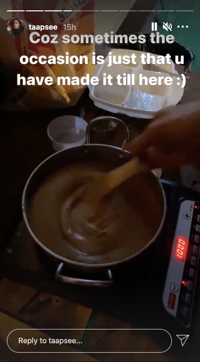 Atte ka halwa being prepared on the sets of Rashmi Rocket (Instagram story/taapsee) Atte ka halwa being prepared on the sets of Rashmi Rocket (Instagram story/taapsee)