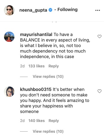 Comments on Neena Guptas video(Instagram/neena_gupta) Comments on Neena Guptas video(Instagram/neena_gupta)