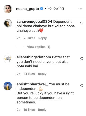 Comments on Neena Guptas video(Instagram/neena_gupta) Comments on Neena Guptas video(Instagram/neena_gupta)
