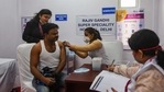 A health worker receives a Covishield coronavirus vaccine jab at Rajiv Gandhi Super Speciality Hospital in New Delhi. (Amal KS/ Hindustan Times) A health worker receives a Covishield coronavirus vaccine jab at Rajiv Gandhi Super Speciality Hospital in New Delhi. (Amal KS/ Hindustan Times)