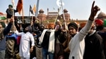 Farmers' tractor rally reaches Red Fort to protest against farm laws on 72nd Republic Day, in New Delhi on Tuesday. (ANI Photo) Farmers' tractor rally reaches Red Fort to protest against farm laws on 72nd Republic Day, in New Delhi on Tuesday. (ANI Photo)