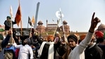 Farmers' tractor rally reaches Red Fort to protest against farm laws on 72nd Republic Day, in New Delhi on Tuesday. (ANI Photo) Farmers' tractor rally reaches Red Fort to protest against farm laws on 72nd Republic Day, in New Delhi on Tuesday. (ANI Photo)