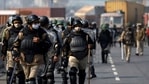 Police gather as farmers protest during a tractor rally at the Inner Ring Road in New Delhi, India, on January 26, 2021. (Bloomberg) Police gather as farmers protest during a tractor rally at the Inner Ring Road in New Delhi, India, on January 26, 2021. (Bloomberg)