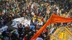 Amid the chaos, the police had to resort to firing tear gas shells and use water cannons to stop the farmers from entering central Delhi.(Anushree Fadnavis / REUTERS) Amid the chaos, the police had to resort to firing tear gas shells and use water cannons to stop the farmers from entering central Delhi.(Anushree Fadnavis / REUTERS)