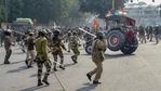 Police lathicharge farmers who were attempting to break barricades at ITO during their 'tractor march' on Republic Day, in New Delhi.(PTI Photo) Police lathicharge farmers who were attempting to break barricades at ITO during their 'tractor march' on Republic Day, in New Delhi.(PTI Photo)