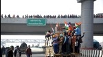 Farmers at NH-24 Akshardham Ring Road in New Delhi on Tuesday, January 26. (ANI) Farmers at NH-24 Akshardham Ring Road in New Delhi on Tuesday, January 26. (ANI)