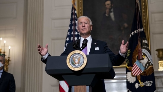 Biden has pledged to provide 100 million Covid vaccine shots in his first 100 days in office and he said the administration was increasing its overall weekly vaccine supply to states and territories.(Bloomberg) Biden has pledged to provide 100 million Covid vaccine shots in his first 100 days in office and he said the administration was increasing its overall weekly vaccine supply to states and territories.(Bloomberg)