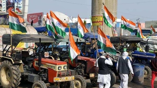 Farmers ahead of their tractor rally on Republic Day, at Tikri border in Delhi on January 25. (ANI)(HT_PRINT) Farmers ahead of their tractor rally on Republic Day, at Tikri border in Delhi on January 25. (ANI)(HT_PRINT)