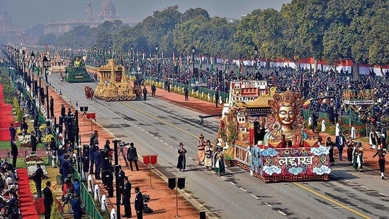 Tableau of Ladakh during the Republic Day parade at Rajpath on Tuesday. (Ajay Aggarwal /HT PHOTO)