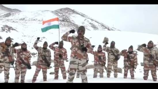 The image is a screengrab of the clip shared by ITBP's Twitter account.(Twitter/@itbp)