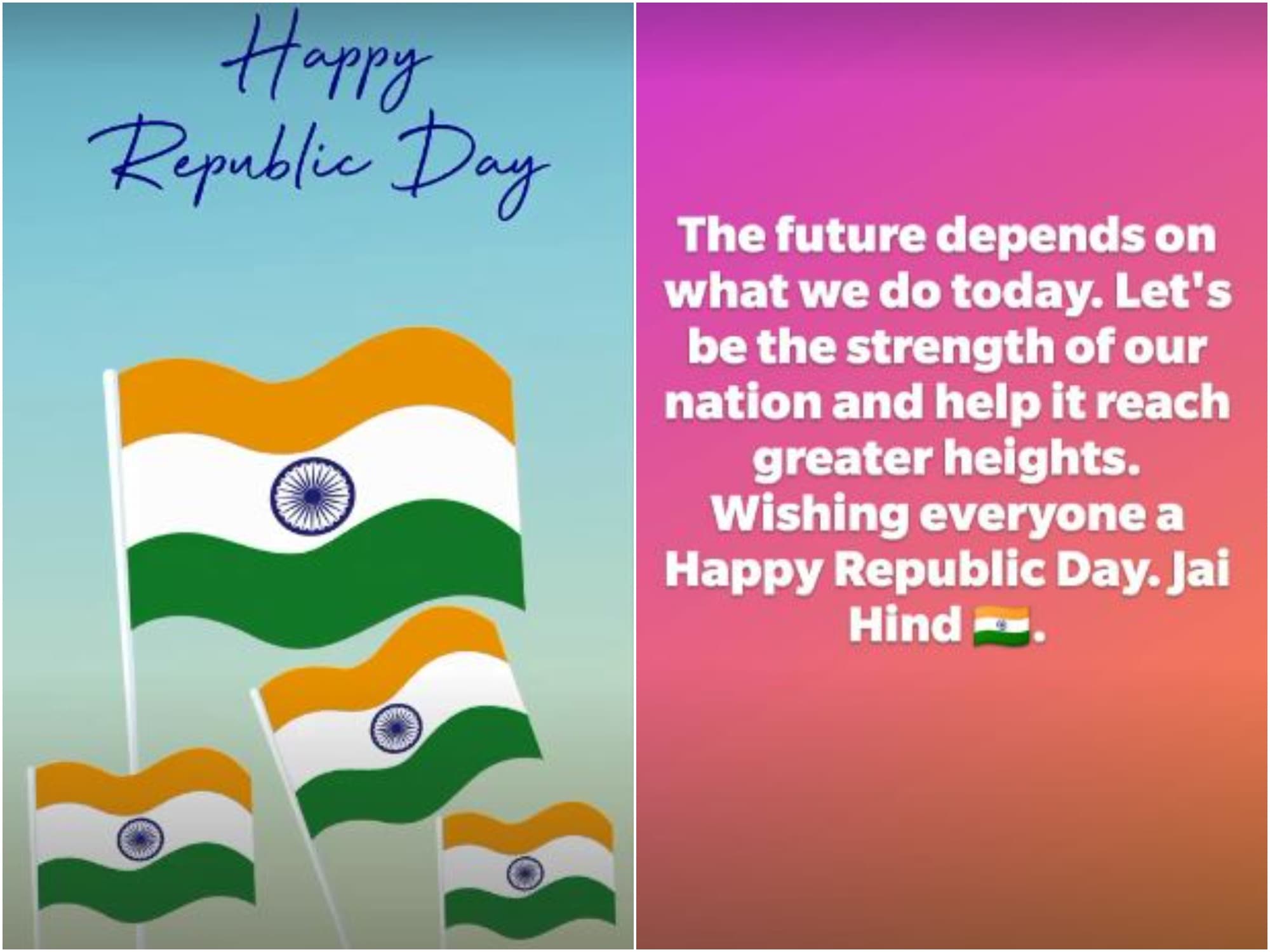 Virat Kohli and Anushka Sharma have shared empowering messages on Republic Day.