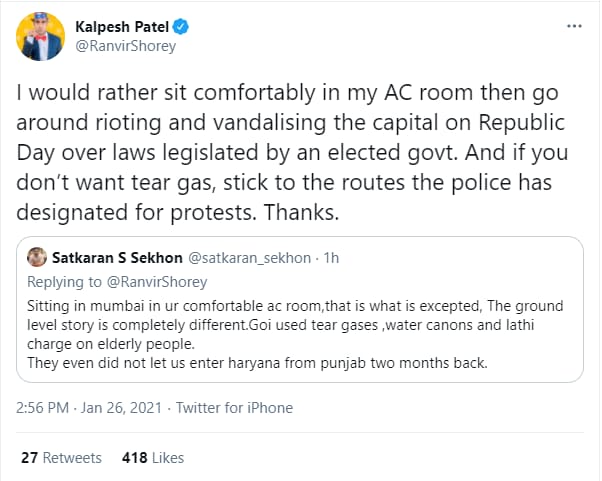 Ranvir Shorey's tweet.