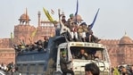 The gathering of protesters at the Red Fort on Wednesday for which all farmers' unions are now laming Deep Sidhu.(PTI) The gathering of protesters at the Red Fort on Wednesday for which all farmers' unions are now laming Deep Sidhu.(PTI)