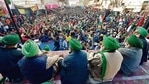 Farmer leaders address a gathering at Tikri border on Wednesday.(PTI Photo) Farmer leaders address a gathering at Tikri border on Wednesday.(PTI Photo)