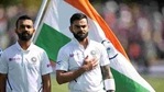 India's Virat Kohli and Ajinkya Rahane line up during the national anthems.(REUTERS) India's Virat Kohli and Ajinkya Rahane line up during the national anthems.(REUTERS)