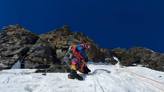 A Nepalese mountaineer seen on his way to the summit of Mt K2, on January 16. In recent years, climbers like Purja have set record after record, and are hopeful their feats will inspire the next generation of Nepali mountaineers.(Seven Summit Treks / AFP)