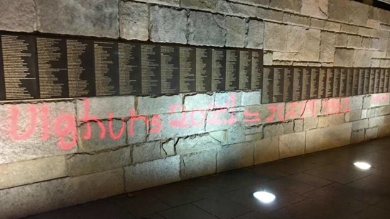 The graffiti found Wednesday included the message “Uighur Lives Matter” and appeared aimed at calling attention to China's treatment of mostly Muslim Uighurs (Twitter) The graffiti found Wednesday included the message “Uighur Lives Matter” and appeared aimed at calling attention to China's treatment of mostly Muslim Uighurs (Twitter)