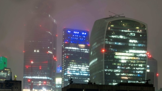 View of buildings in the City financial district of central London in the rain during England's third national lockdown to curb the spread of coronavirus( AP) View of buildings in the City financial district of central London in the rain during England's third national lockdown to curb the spread of coronavirus( AP)