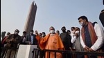 Uttar Pradesh chief minister Yogi Adityanath inspects the Chauri Chaura martyrs' memorial site in Gorakhpur, Wednesday. (PTI) Uttar Pradesh chief minister Yogi Adityanath inspects the Chauri Chaura martyrs' memorial site in Gorakhpur, Wednesday. (PTI)