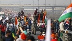 Farmers protest during a tractor rally at the Inner Ring Road in New Delhi, India, on January 26, 2021. (Bloomberg) Farmers protest during a tractor rally at the Inner Ring Road in New Delhi, India, on January 26, 2021. (Bloomberg)