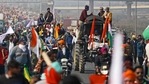 Farmers protest during a tractor rally at the Inner Ring Road in New Delhi, India, on January 26, 2021. (Bloomberg) Farmers protest during a tractor rally at the Inner Ring Road in New Delhi, India, on January 26, 2021. (Bloomberg)