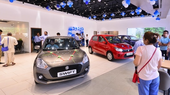 Maruti has benefited as demand for smaller cars rebounded at a sharper-than-expected pace during the festive season and thereafter, leading to one of the lowest levels of unsold vehicles at the company’s dealerships.(Ramesh Pathania/Mint)