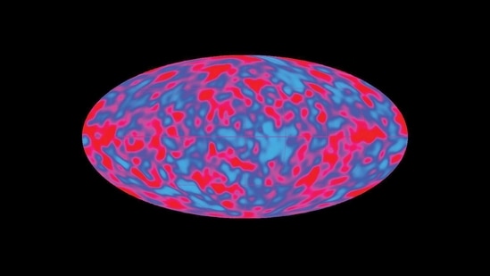 A special satellite was sent out in 1989 to take better measurements of the radiation field, with respect to what we know as Cosmic Background Radiation. This picture of its findings confirmed that the waves were indeed uniform, with only minor wrinkles.(Photo by DMR/NASA)