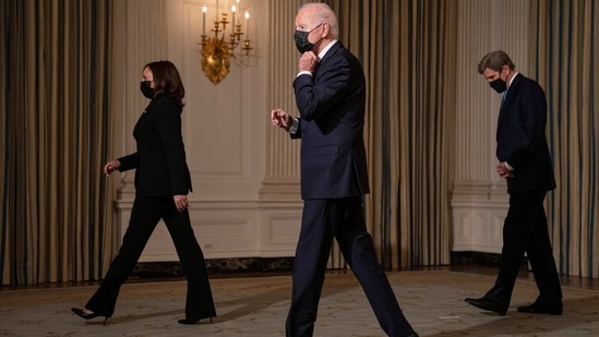 Joe Biden has mandated mask-wearing in government buildings. At public events, he and other officials adhere to public health guidelines for social distancing. (AP Photo/Evan Vucci) (AP) Joe Biden has mandated mask-wearing in government buildings. At public events, he and other officials adhere to public health guidelines for social distancing. (AP Photo/Evan Vucci) (AP)