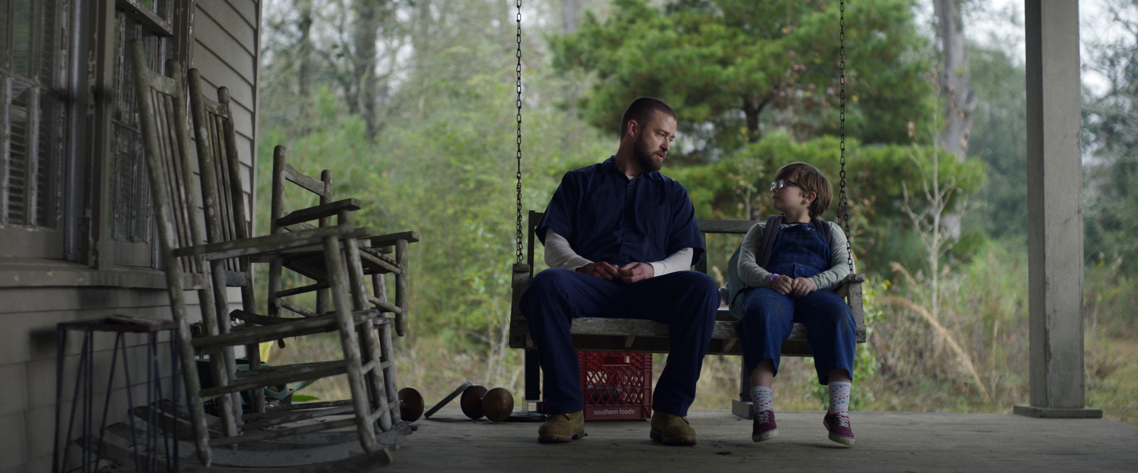 Justin Timberlake and Ryder Allen in a still from Palmer. (Apple) Justin Timberlake and Ryder Allen in a still from Palmer. (Apple)