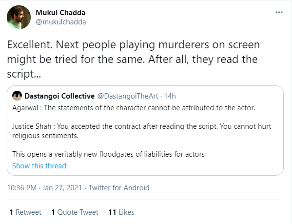 Gauahar Khan was replying to a tweet on the Supreme Court's refusal to grant the makers and actors of Tandav protection from arrest.