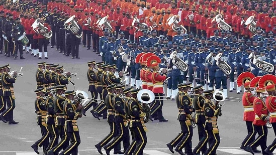 A total of 15 military bands and an equal number of pipes and drums bands from regimental centres and battalions will be a part of the ceremony. (Raj K Raj / HT file photo) A total of 15 military bands and an equal number of pipes and drums bands from regimental centres and battalions will be a part of the ceremony. (Raj K Raj / HT file photo)