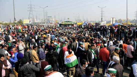 Farmers at Ghazipur border during their protest against farm law, in New Delhi on Friday. (ANI Photo) Farmers at Ghazipur border during their protest against farm law, in New Delhi on Friday. (ANI Photo)