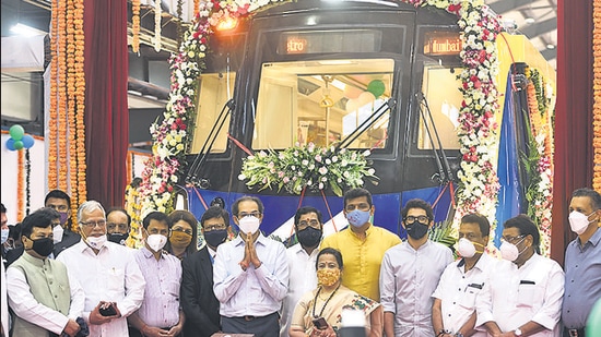 Maharashtra CM Uddhav Thackeray inaugurated the first rake for Metro-2A (Dahisar-DN Nagar) and Metro-7 (Dahisar E-Andheri E) at Charkop metro depot in Mumbai on Friday. (Satish Bate/HT Photo)