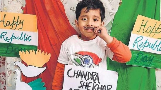 A student of St Joseph’s Senior Secondary School, Sector 44, Chandigarh, taking part in a virtual fancy dress activity held to mark Republic Day celebrations.(HT)