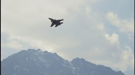 n Indian Air Force fighter jet flies in the skies amid the prolonged India-China stand off in eastern Ladakh, in Leh, on November 12, 2020. (PTI file) n Indian Air Force fighter jet flies in the skies amid the prolonged India-China stand off in eastern Ladakh, in Leh, on November 12, 2020. (PTI file)