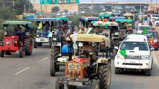 In this file picture, Farmers associated with Hooda Khap march towards Tikri border to take part in farmers' protest in Rohtak. (PTI File)