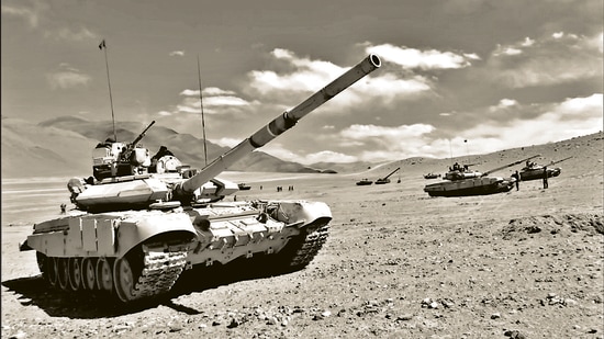 Soldiers of the Indian Army operating T-90 Bhishma tank near the Line of Actual Control, Chumar-Demchok area of Eastern Ladakh, January 6, 2021 (ANI)