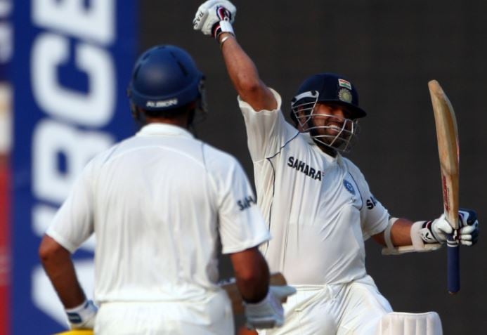 Sachin Tendulkar and Yuvraj Singh rejoice after leading India to victory in Chennai.(Getty Images)
