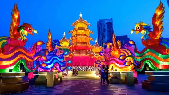 The area outside a mall in Bangkok, decorated to mark the coming Lunar New Year, wears a deserted look due to Covid-related curbs. (AFP) The area outside a mall in Bangkok, decorated to mark the coming Lunar New Year, wears a deserted look due to Covid-related curbs. (AFP)
