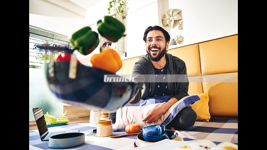 Chef Ranveer Brar tossing up a storm while being shot for this column at his home in Mumbai (Prabhat Shetty)