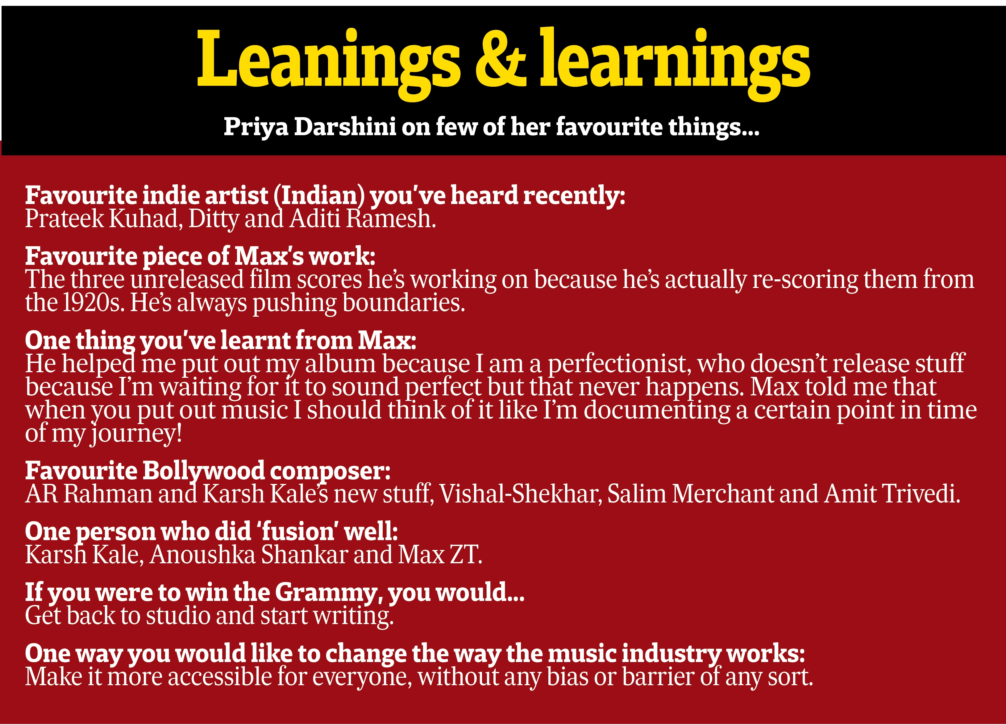 Quick questions with Priya Darshini Quick questions with Priya Darshini