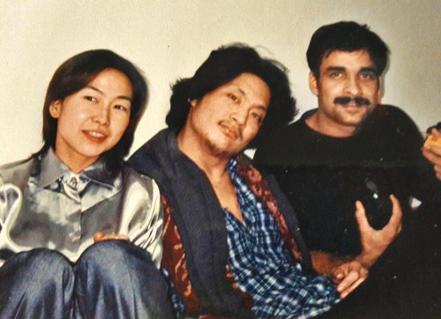 In Tokyo, where he flew down to do a play. With him are two actors from the Black Tent Theatre In Tokyo, where he flew down to do a play. With him are two actors from the Black Tent Theatre