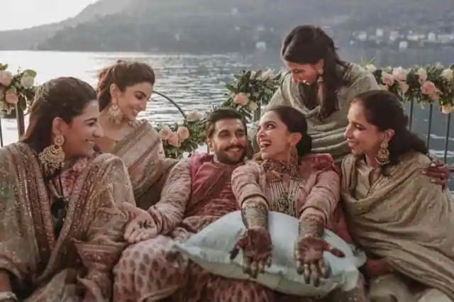 Ranveer Singh and Deepika Padukone with their family members during their mehendi ceremony.