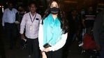 Janhvi Kapoor seen at the Mumbai airport on Saturday evening. Janhvi Kapoor seen at the Mumbai airport on Saturday evening.