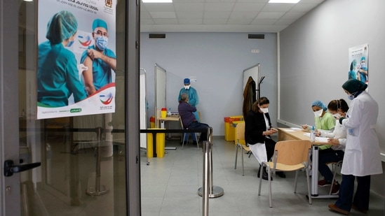 Moroccan doctors wait for members of the health agency for a consultation, on the second day of the COVID-19 vaccination campaign, at Cheikh Khalifa Hospital in Casablanca, Morocco, Saturday, Jan. 30, 2021. A mass vaccination effort began Friday in the North African country after the king got Morocco's first injection. The bustling vaccination center is one of 600 set up in Rabat alone and aims to vaccinate more than 4,000 health professionals within three weeks. (AP Photo/Abdeljalil Bounhar) (AP) Moroccan doctors wait for members of the health agency for a consultation, on the second day of the COVID-19 vaccination campaign, at Cheikh Khalifa Hospital in Casablanca, Morocco, Saturday, Jan. 30, 2021. A mass vaccination effort began Friday in the North African country after the king got Morocco's first injection. The bustling vaccination center is one of 600 set up in Rabat alone and aims to vaccinate more than 4,000 health professionals within three weeks. (AP Photo/Abdeljalil Bounhar) (AP)