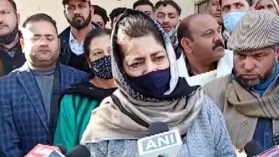 PDP chief Mehbooba Mufti addresses media after a party meeting, in Poonch district. (ANI Photo) PDP chief Mehbooba Mufti addresses media after a party meeting, in Poonch district. (ANI Photo)