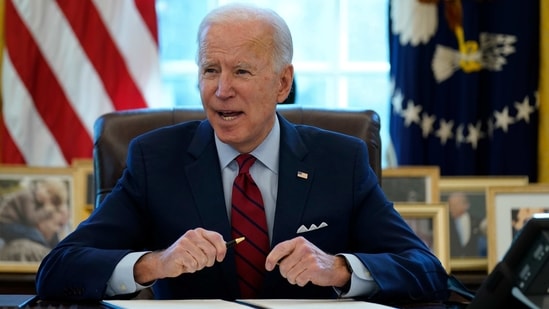 President Joe Biden sits in the Oval Office of the White House after winning the US election, Thursday, Jan. 28, 2021. (AP) President Joe Biden sits in the Oval Office of the White House after winning the US election, Thursday, Jan. 28, 2021. (AP)